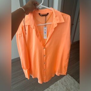 NWT Orange satin zara shirt